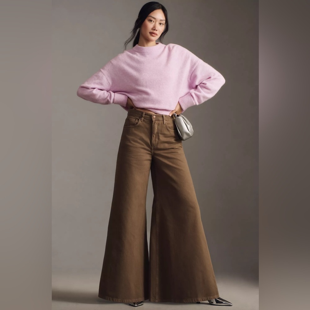 NWT! Anthropologie Pilcro Moss High-Rise Wide-Leg Puddle Jeans - Size 26 ⚽️ - Picture 1 of 9